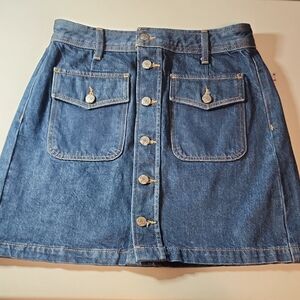 LOFT Denim Button-Down Mini Skirt